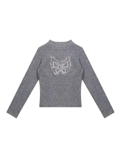 Butterfly Embroidery Long Sleeve Sweater