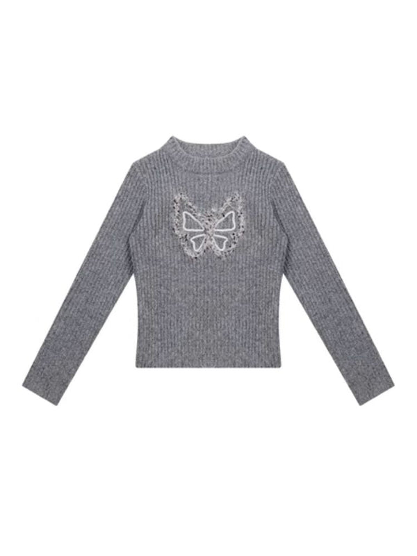 Butterfly Embroidery Long Sleeve Sweater