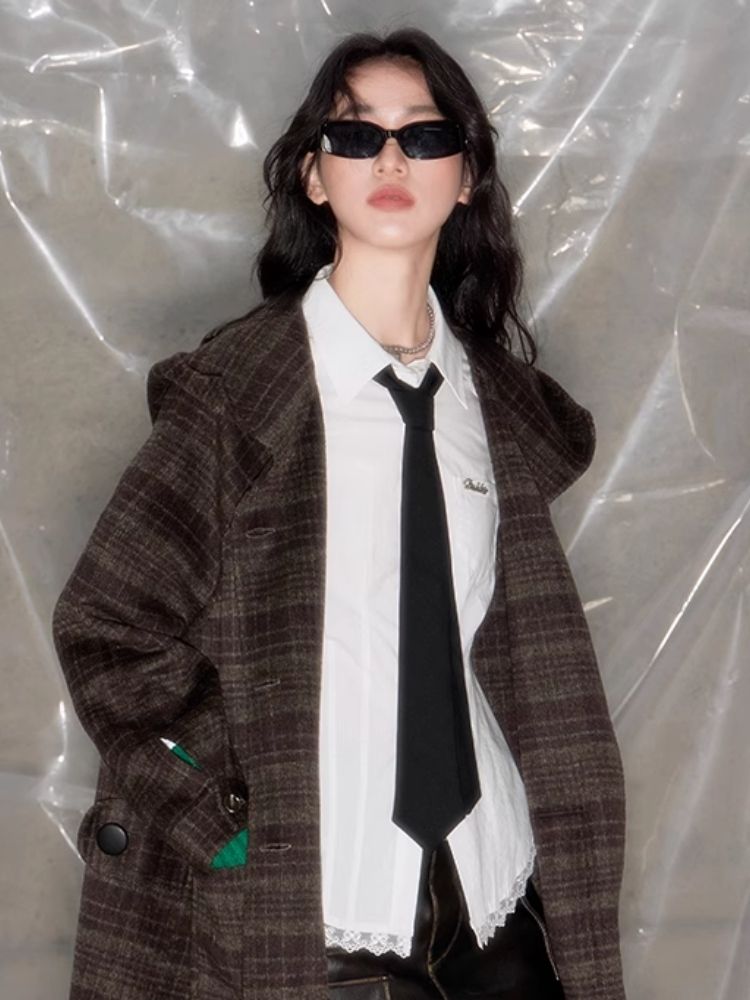 Plaid Hooded Reversible Tweed Coat