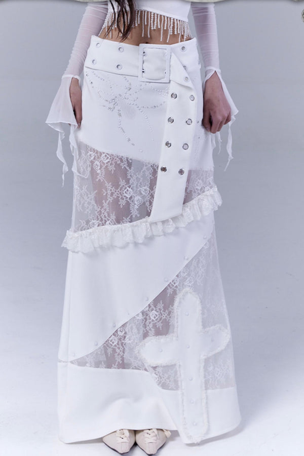 Fatal Elegance Lace-Trimmed Low-Waist Skirt