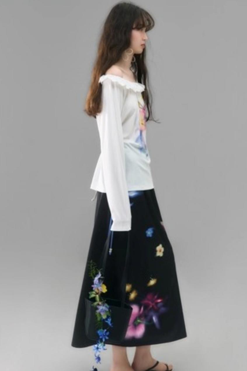 Slanted Shoulder Long-Sleeved Tencel Tee