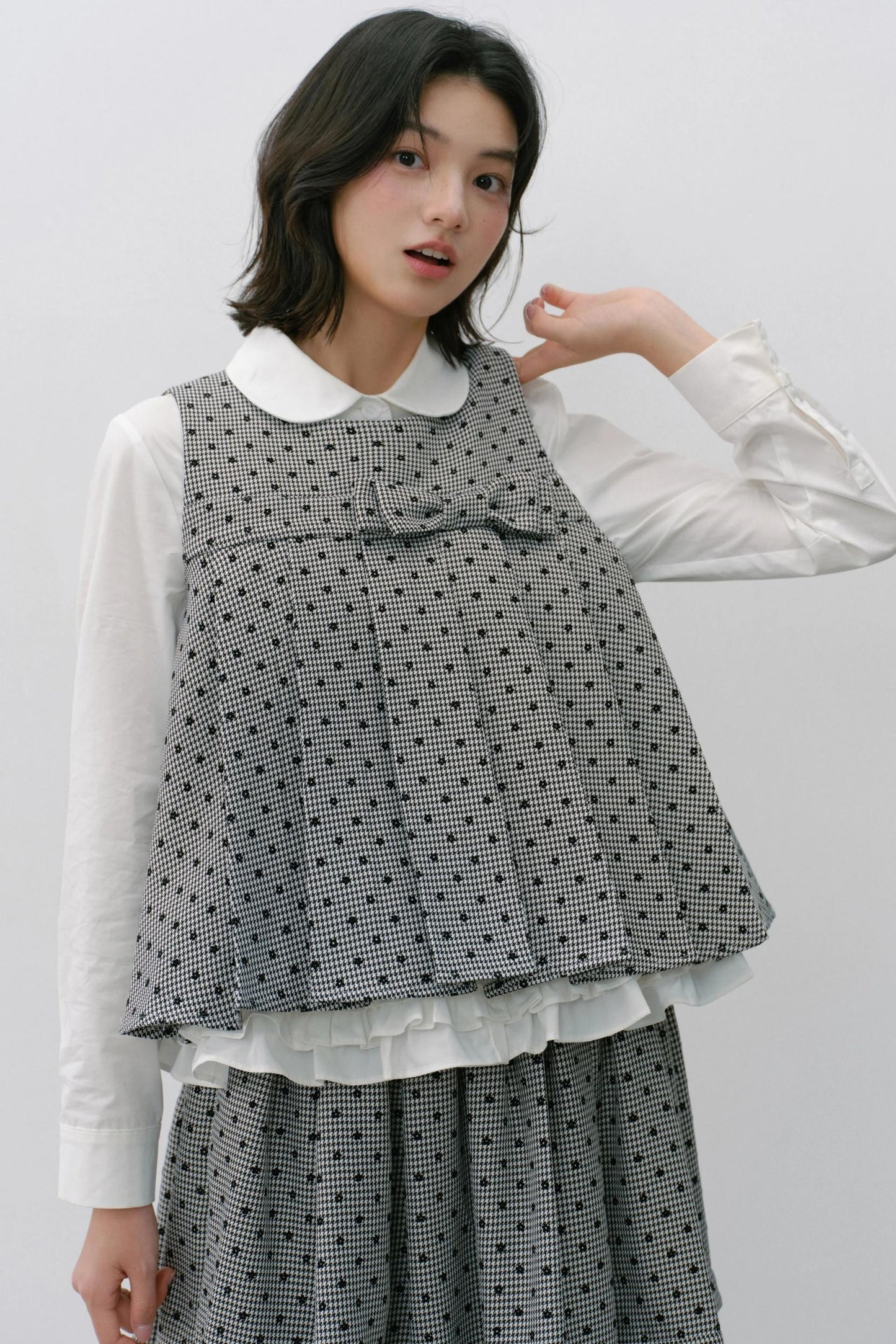 Plaid Flower Puffy Skirt Set-Up