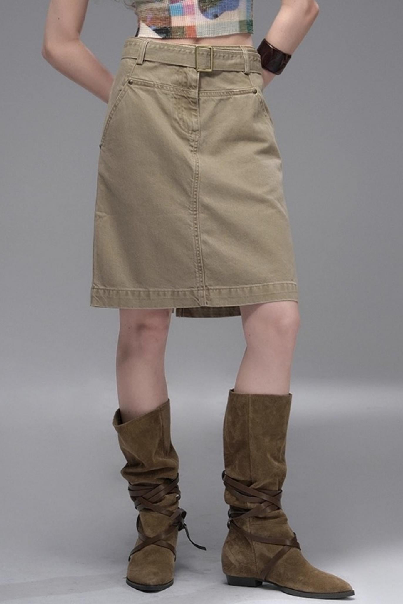 Wandering Cotton Denim Cargo Skirt