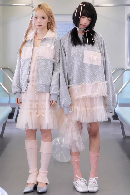 Gepunktetes Spitzen-Sweatshirt