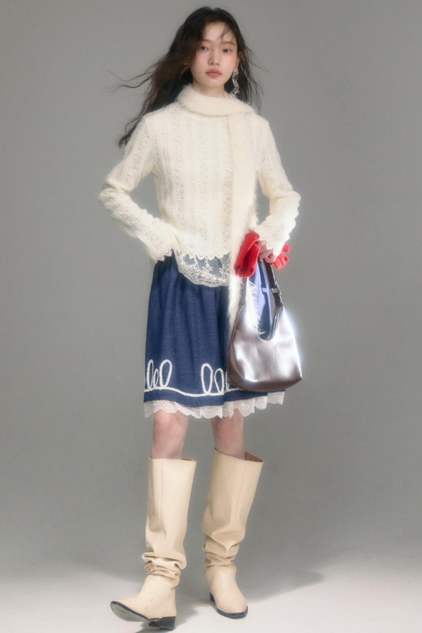 Cloud Lace Knit Long Sleeve Top