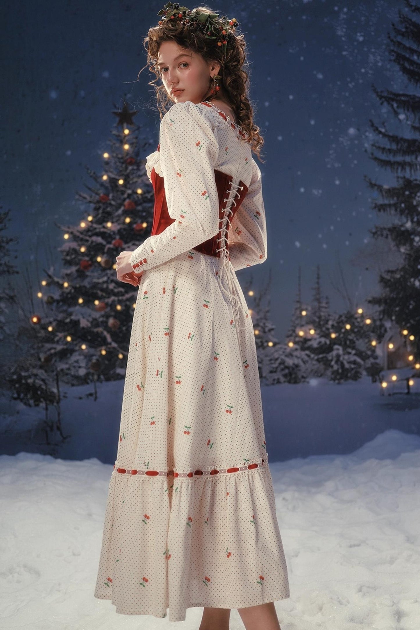 Red Velvet Lace Corset Dress Set-Up