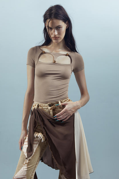 Beaded Mesh Crew Neck Tee