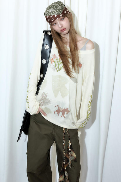 Vintage Mosaic Slanted Shoulder T-Shirt