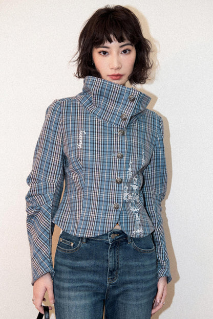 Plaid Embroidered Blazer Top