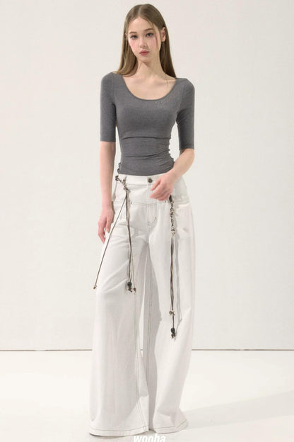 Retro Wide-Leg White Pants