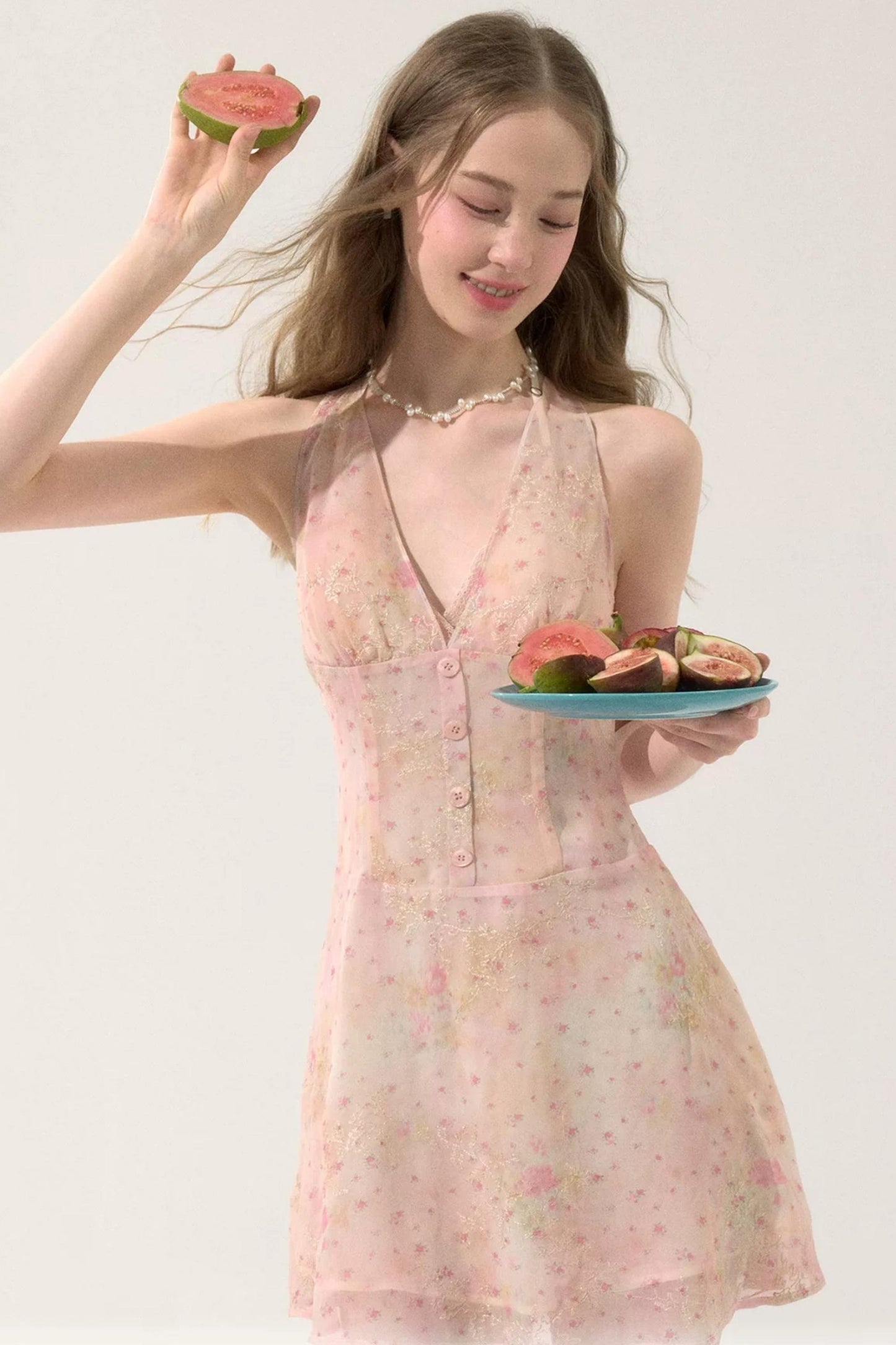 Sweet Pink Floral Chiffon Dress