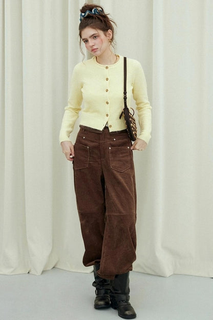 Monogram Patch Crew Neck Fleece Cardigan