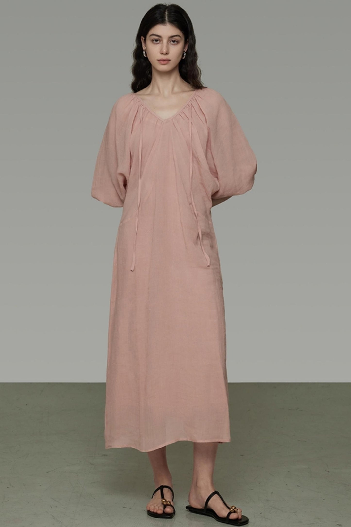 Lantern Sleeve Linen Dress