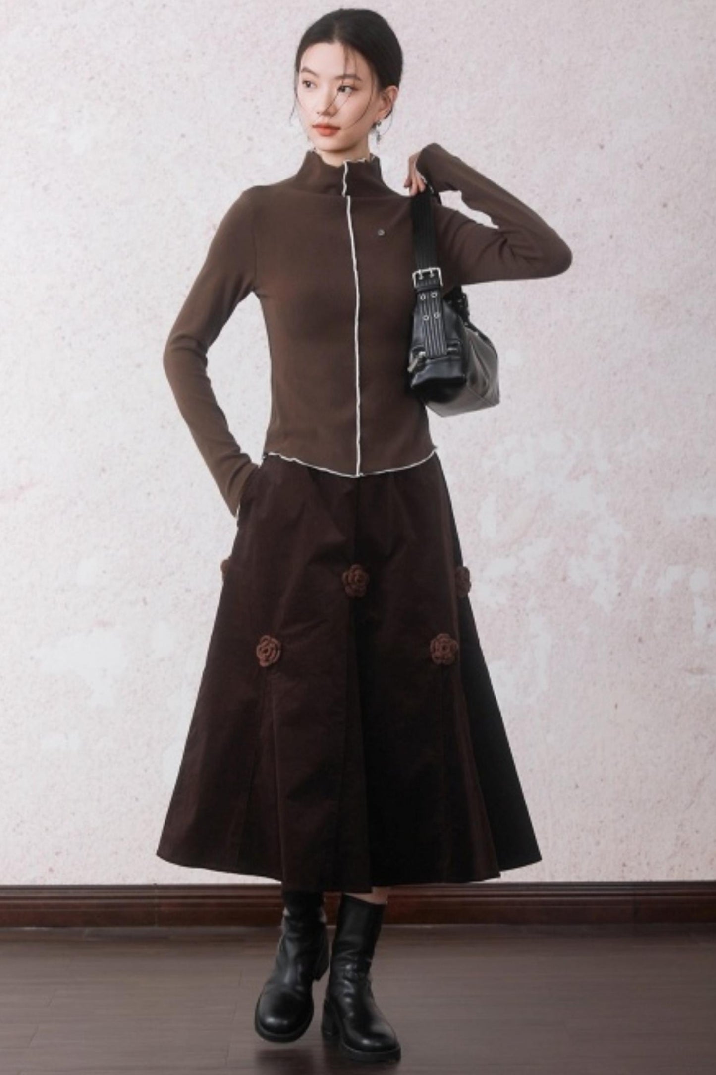 Cocoa Brown Half-Turtleneck Top