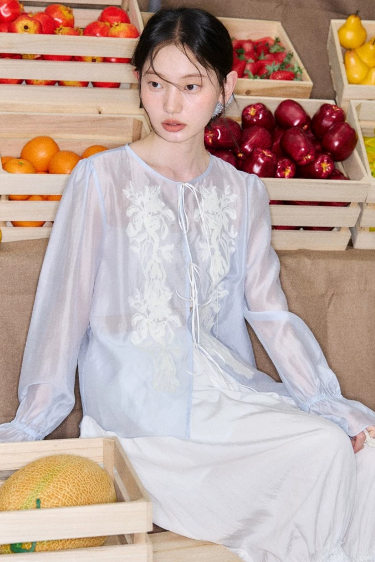Embroidered Tencel Linen Blouse