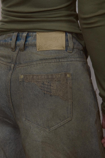 Retro Lace Straight Jeans