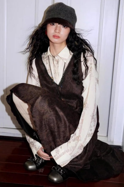 Vintage Pleated Loose Long Sleeve Shirt