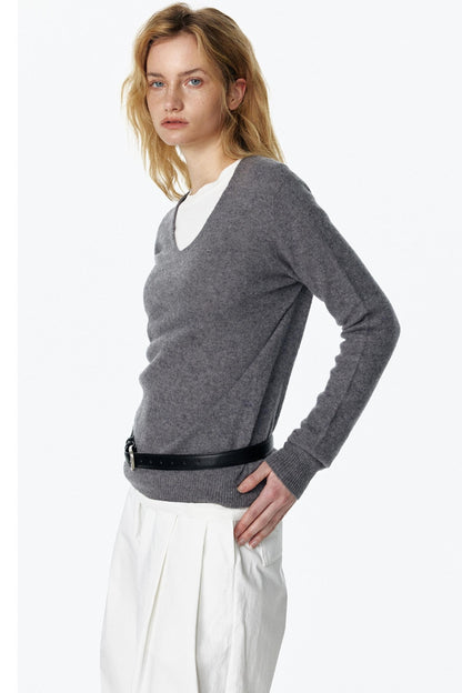 Elegant V-Neck Wool Knit Top