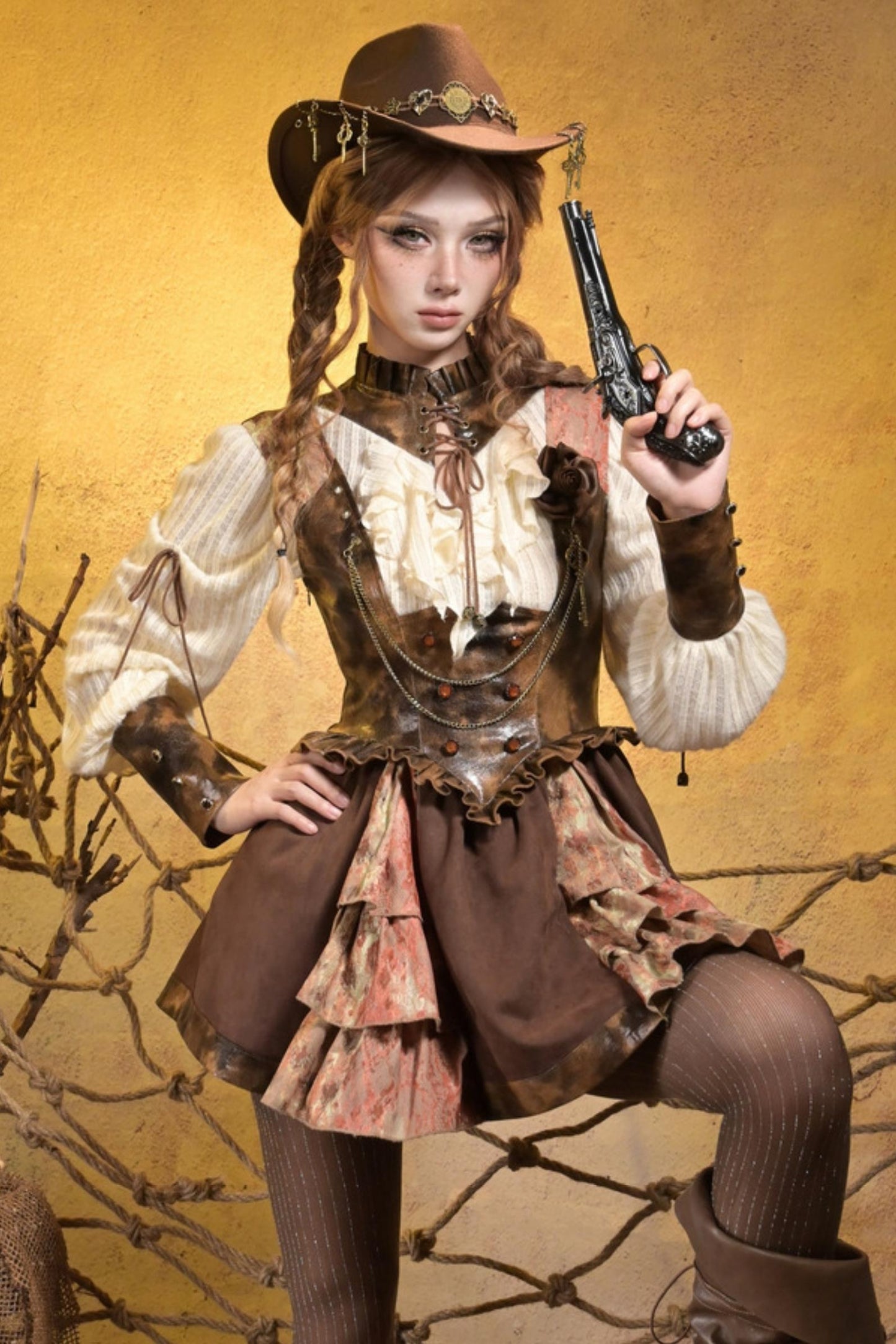 Steampunk Lace Patchwork Dress Set-Up