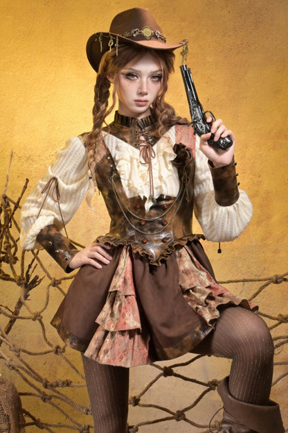 Steampunk Lace Patchwork Dress Set-Up