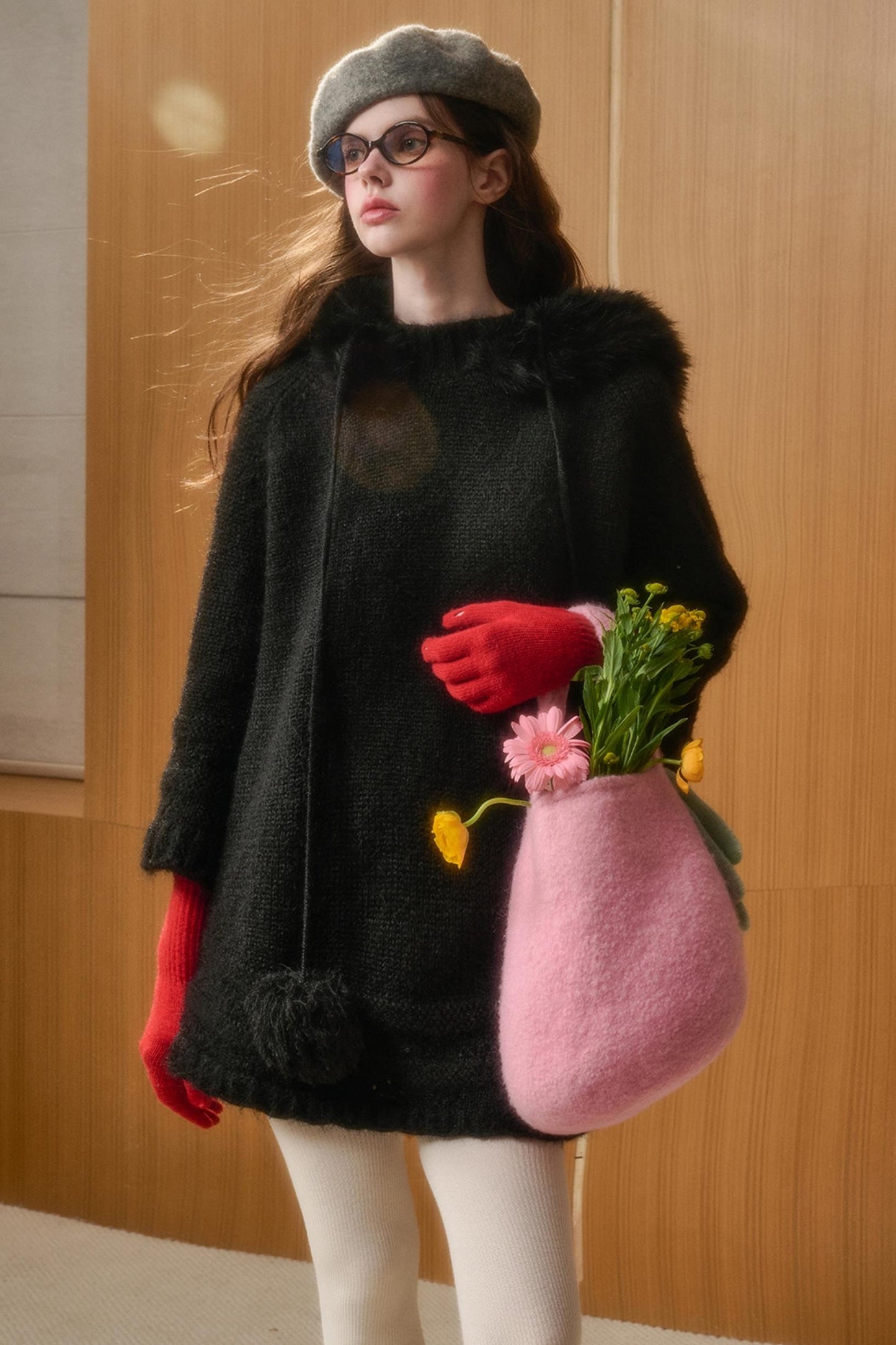 Wool Hooded Cape Heavy Top