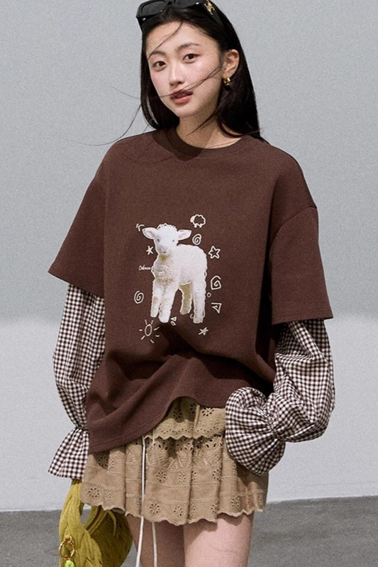 Patchwork Plaid Sweatshirt Versatile Top