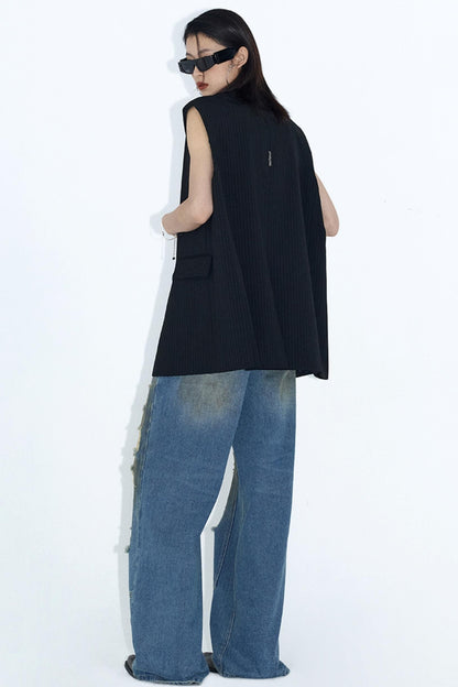 Deconstructed Distressed Wide-Leg Jeans