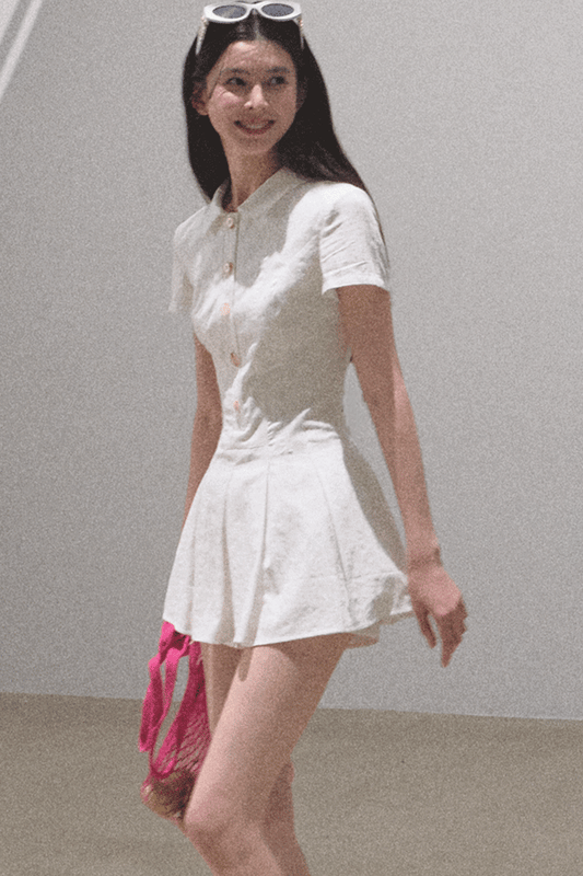 Pleated Textured Shirt Dress