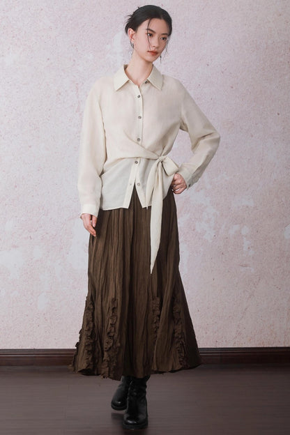 Apricot Color Strap Wrap Shirt