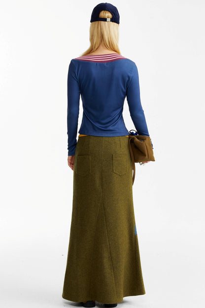 Olive Woolen Long Skirt