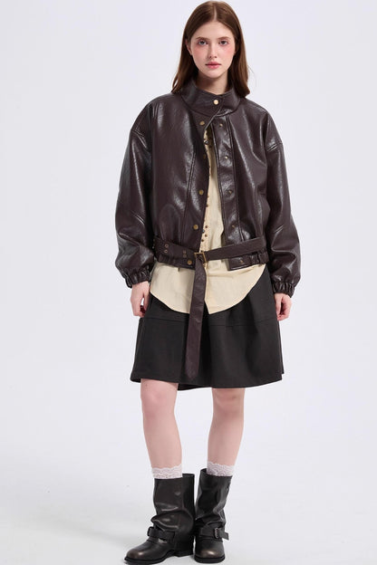 Vintage Gray Woolen High-Waisted Double Pocket Skirt