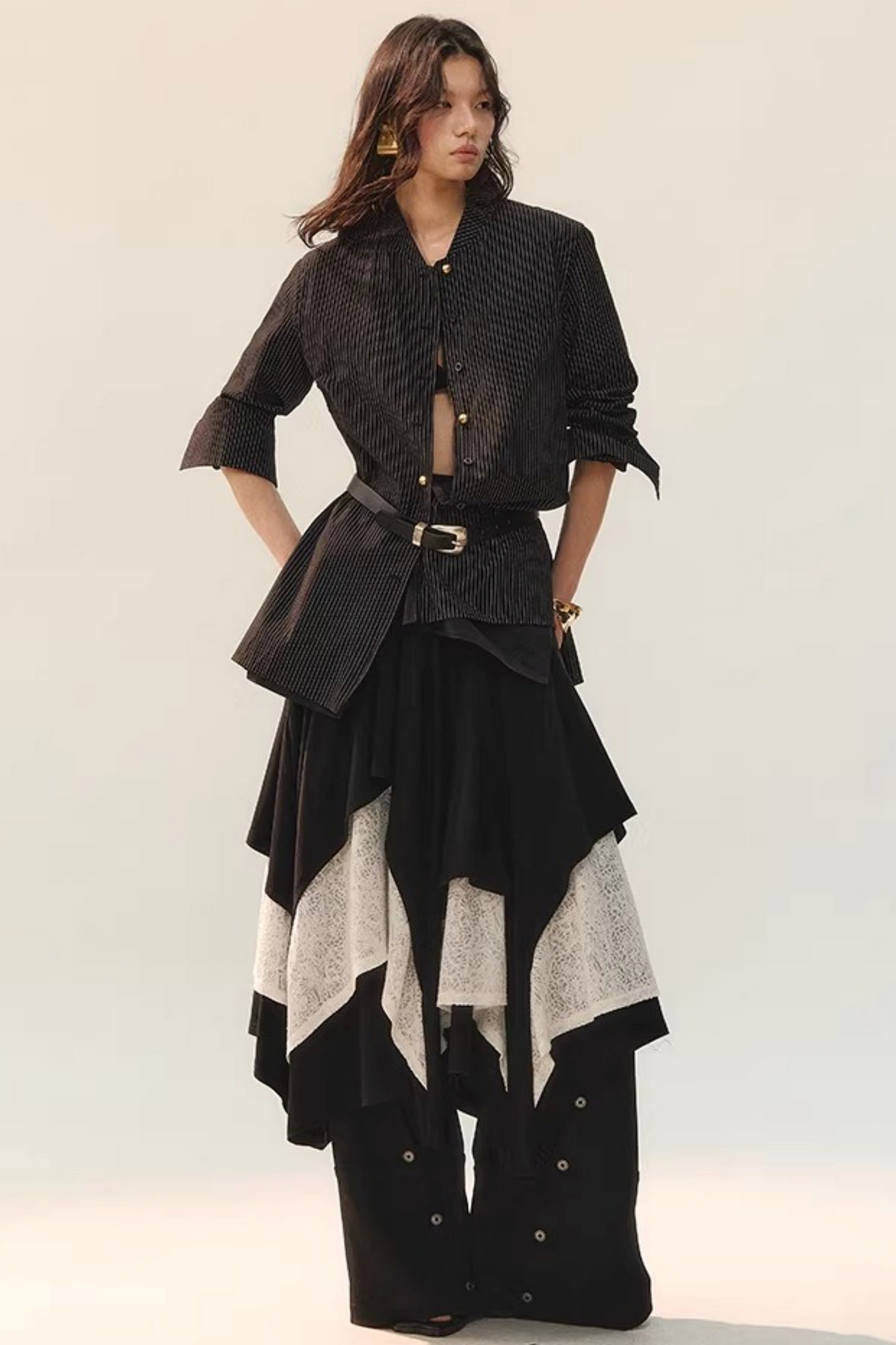 Woll-Spitze Patchwork Oberteil Rock Set