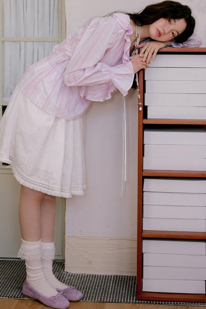 Pink Ruffle V-Neck Shirt