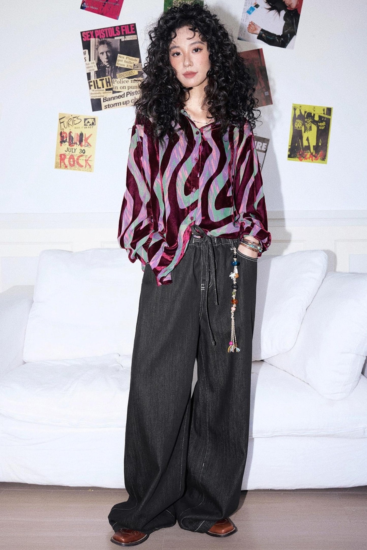 Black Washed Elastic Waist Wide-Leg Jeans