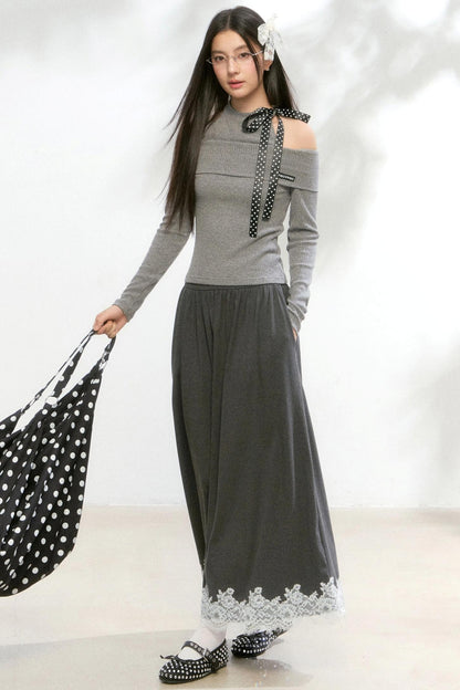 Polka Dot Knitwear Sweater Skirt Set-Up