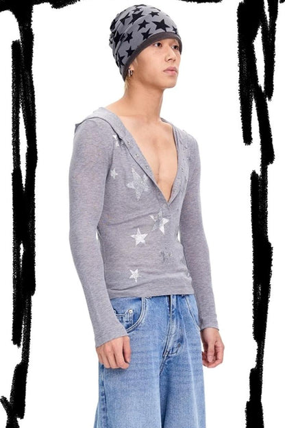 Pentagram Print Long-Sleeved Top