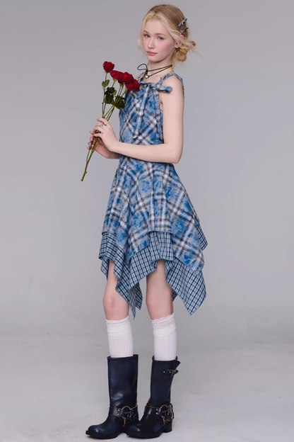 Sea Mist Plaid Strap Dress
