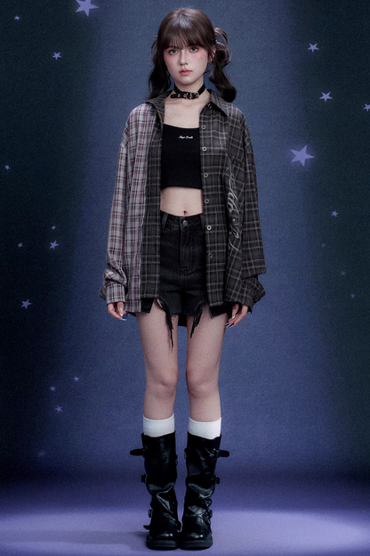 Karo Asymmetrische Patchwork-Jacke