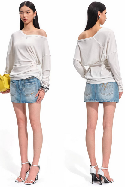 Merino Wool One-Shoulder Knit Top