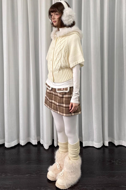 Off-White Fur Collar Knit Sweater Jacket