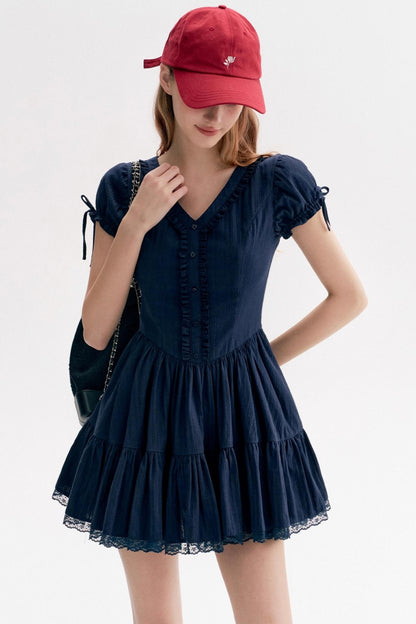 French Texture Lace V-Neck A-Pendulum Dress