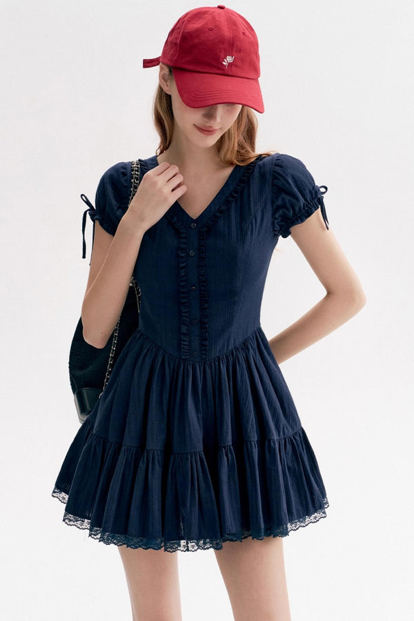 French Texture Lace V-Neck A-Pendulum Dress