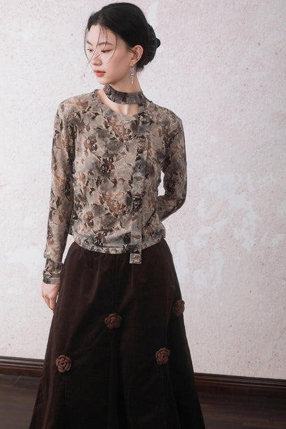 Smoke Brown Floral T-Shirt