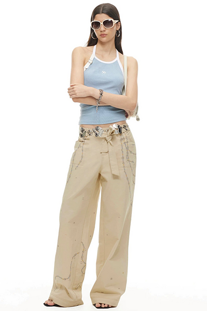 Wolkenweiche Twillhose mit Rautenmuster und weitem Bein