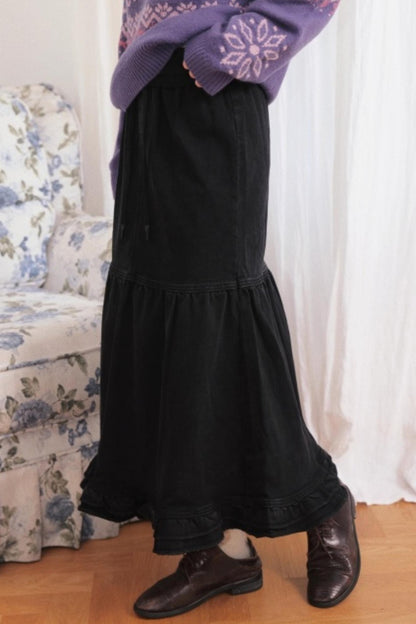 Dark Night Lace Denim Skirt