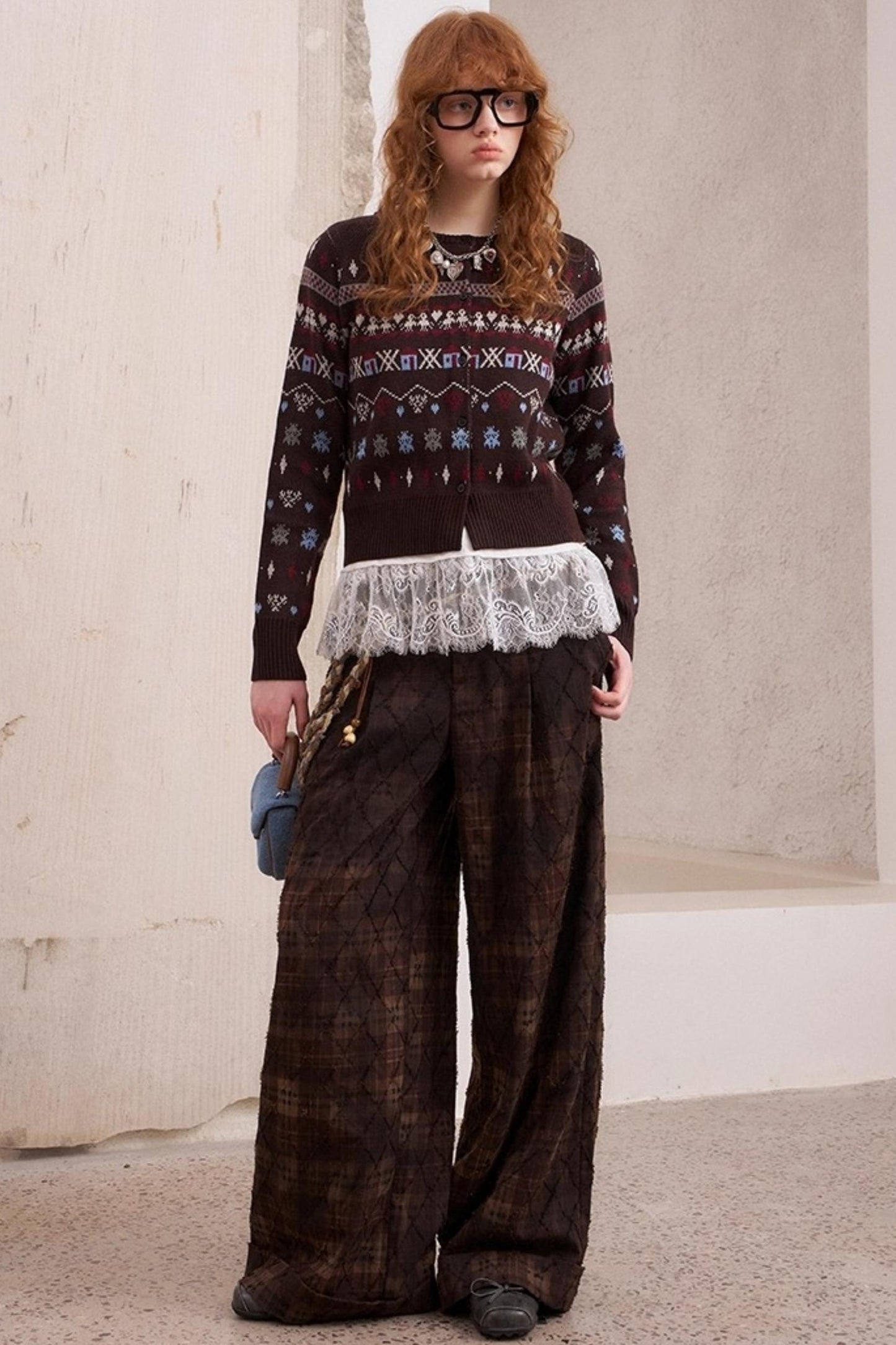 Jacquard Embroidery Slim Cardigan