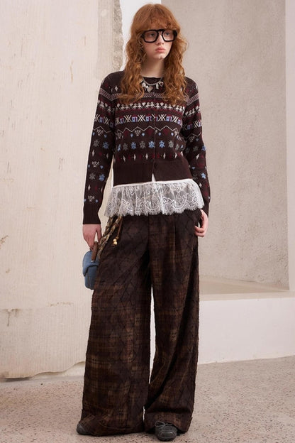 Jacquard Embroidery Slim Cardigan