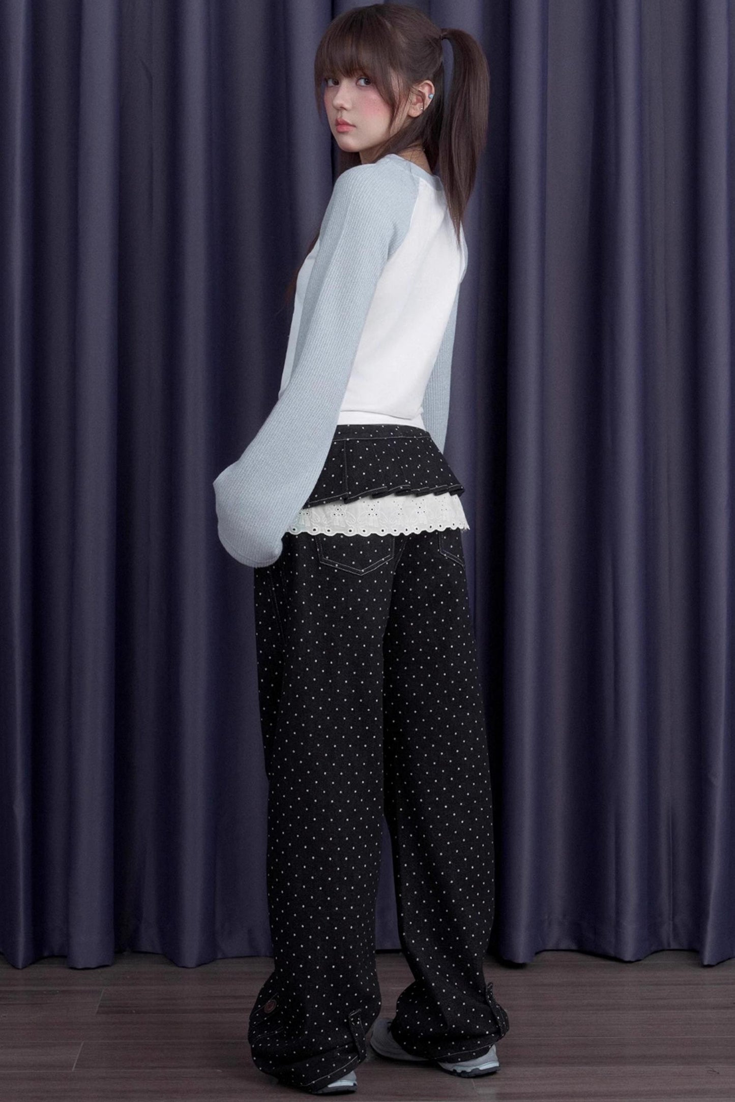 Detachable Skirt Polka Dot Jeans