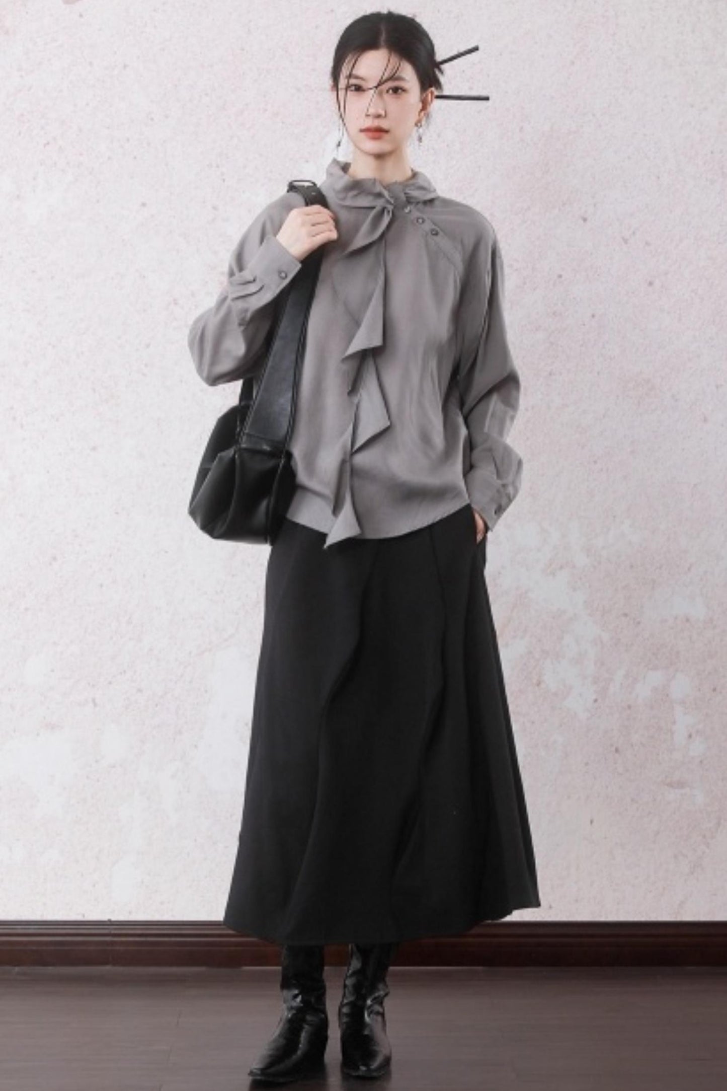 Silk Linen Ruffle Shirt