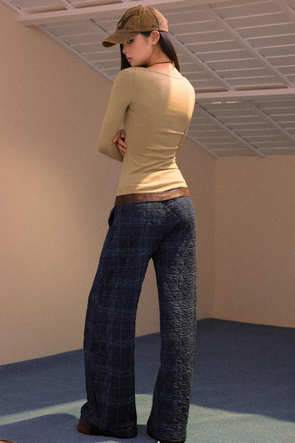 Vintage Plaid Quilted Pants